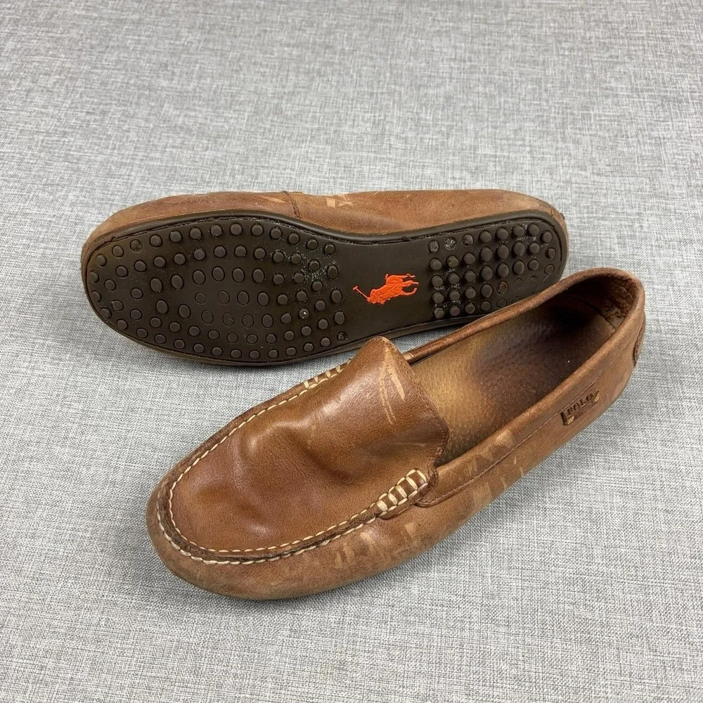 Polo Ralph Lauren Leather Loafer Woodley Shoes Mens Size 9.5 D Brown Slip On